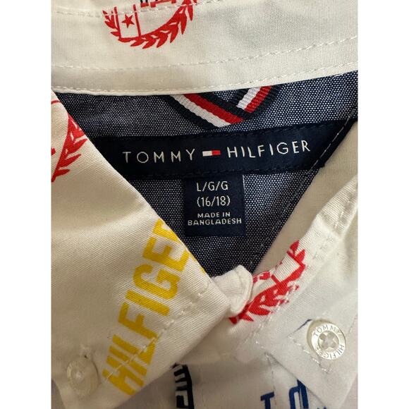 Tommy Hilfiger Boys Button-Up Shirt White Logo Print Size L (16/18) NWT - Picture 4 of 8